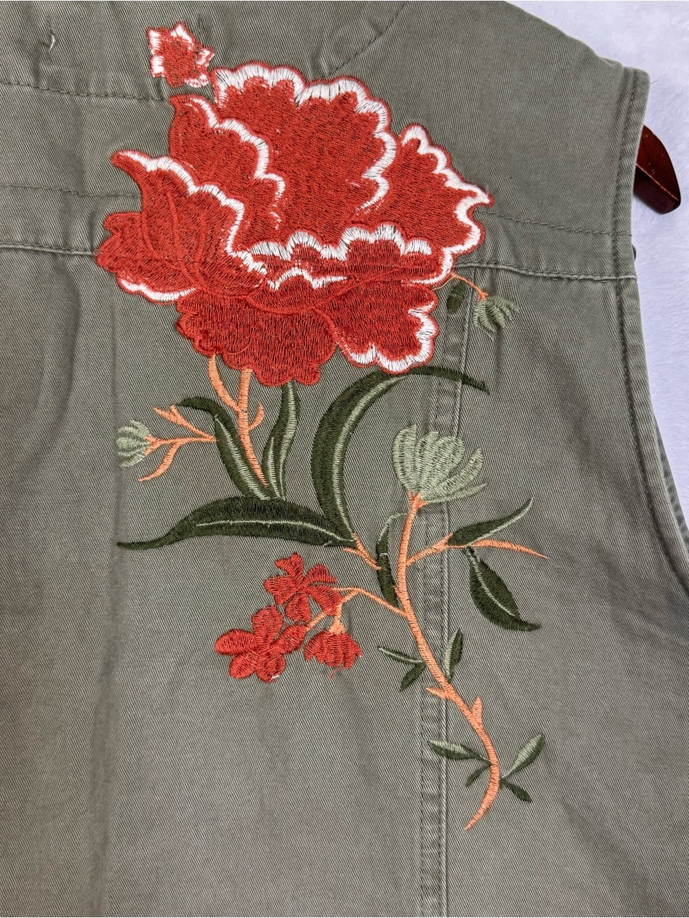 Charlotte Russe Floral Embroidered Utility Vest L Olive Green Y2K - Picture 11 of 12